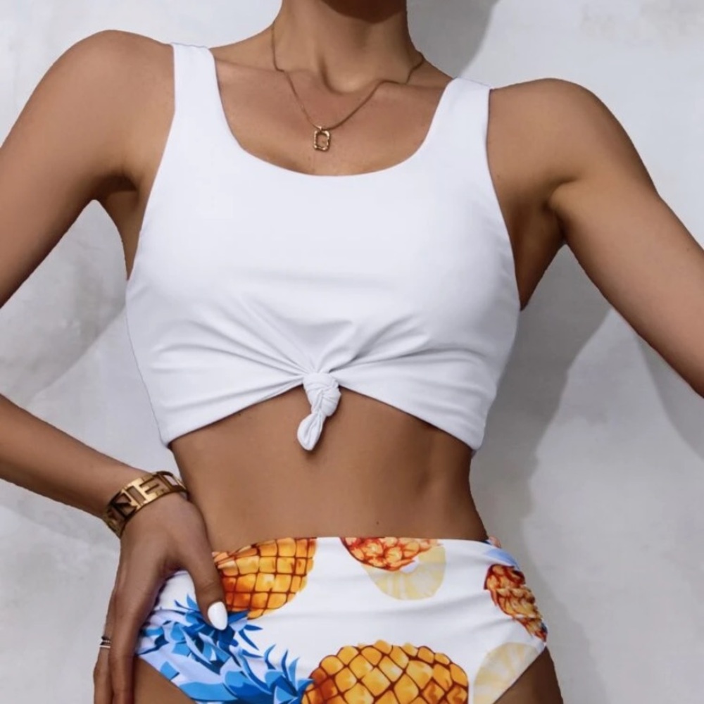 White Knot-Front Swim Top - Women Swim